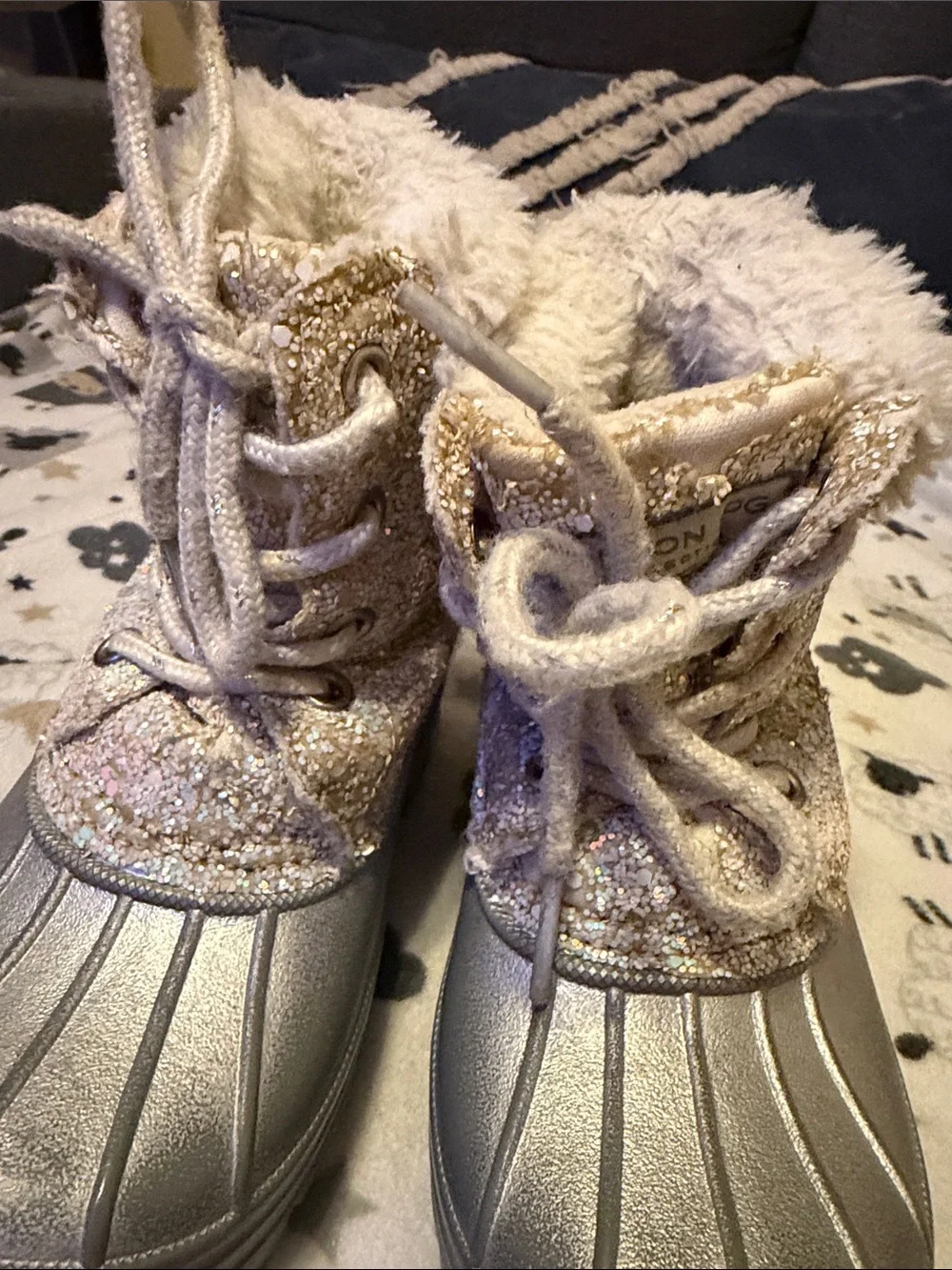 Kids London Fog Glitter Faux-Fur Winter Boots - Silver